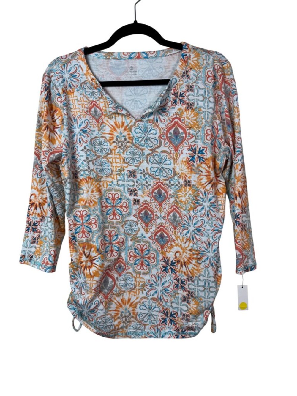 NEW T By Talbots Womens 3/4 Sleeve Floral Tunic Top Large Petite Jersey Stretch